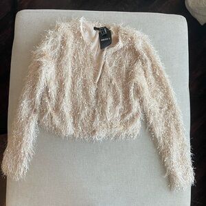 Forever 21 Light Pink Cropped Frilly Fur Jacket